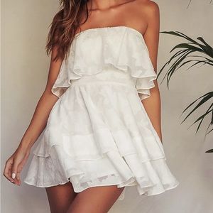 Lulus True Lover White Burnout Floral Ruffled Strapless Mini Dress - xs